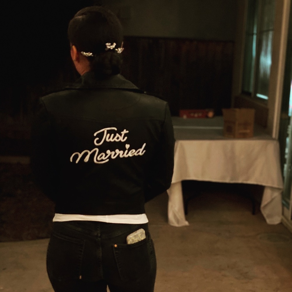 Just Married faux leather jacket